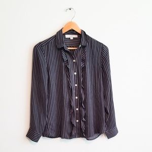 Loft Grey & White Longsleeve Button Down w Ruffles